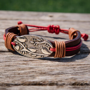 Sparrow Charm Leather Cuff - Medium