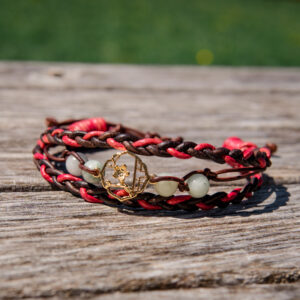 Gold Sakura and Jade Leather Cuff - Medium