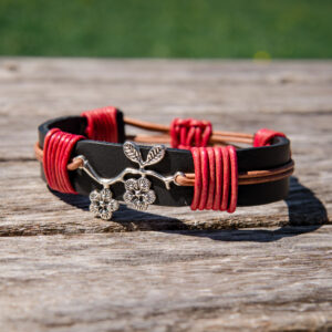 Plum Blossom Leather Cuff - Medium